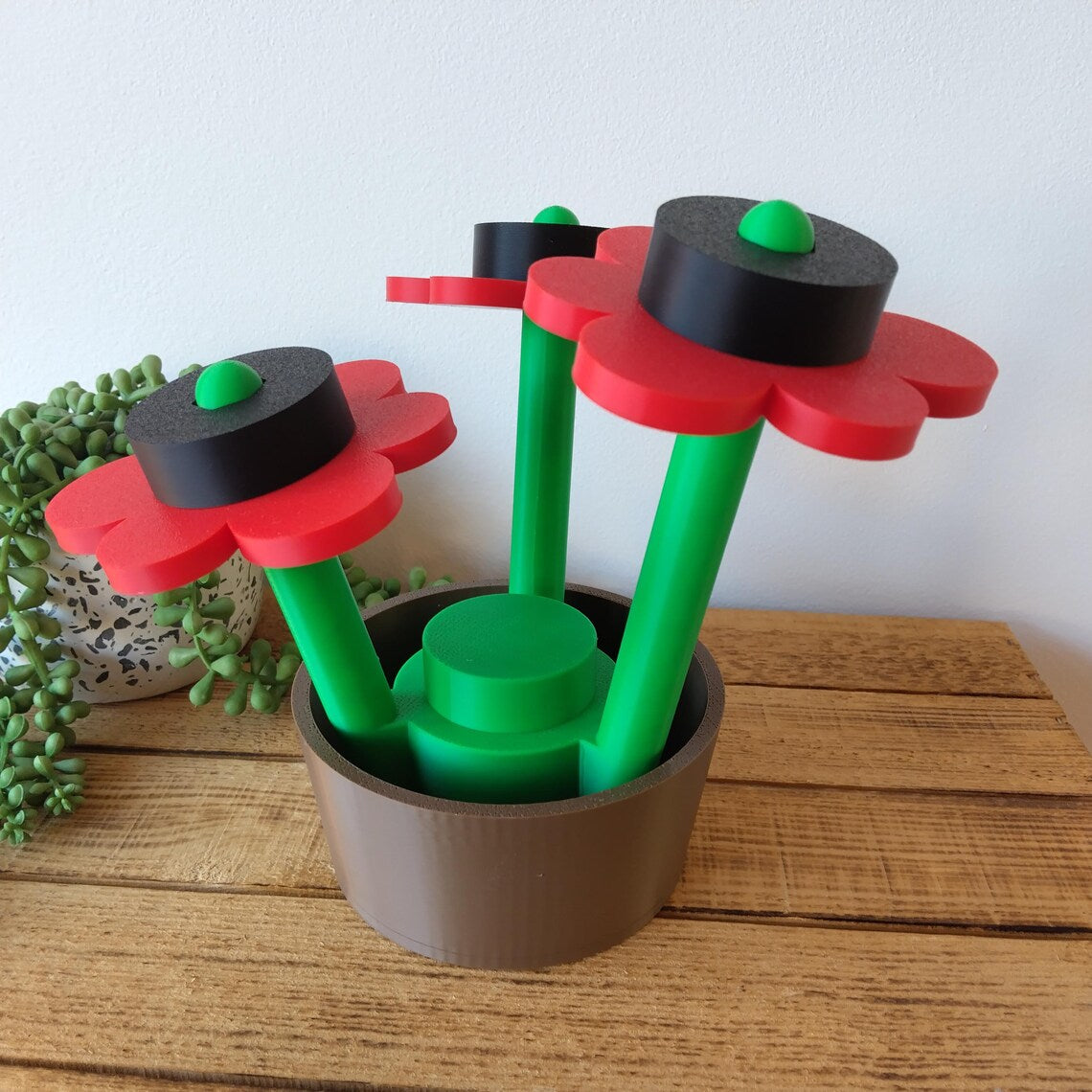 Large Poppy Brick Flowers & Pot