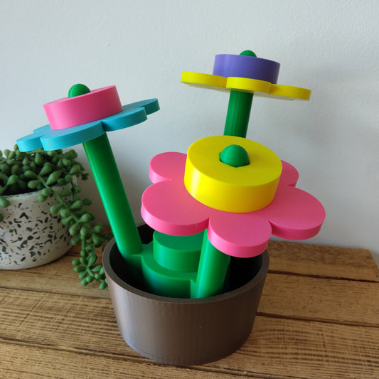 Large 80s 90s Retro Brick Flowers & Pot