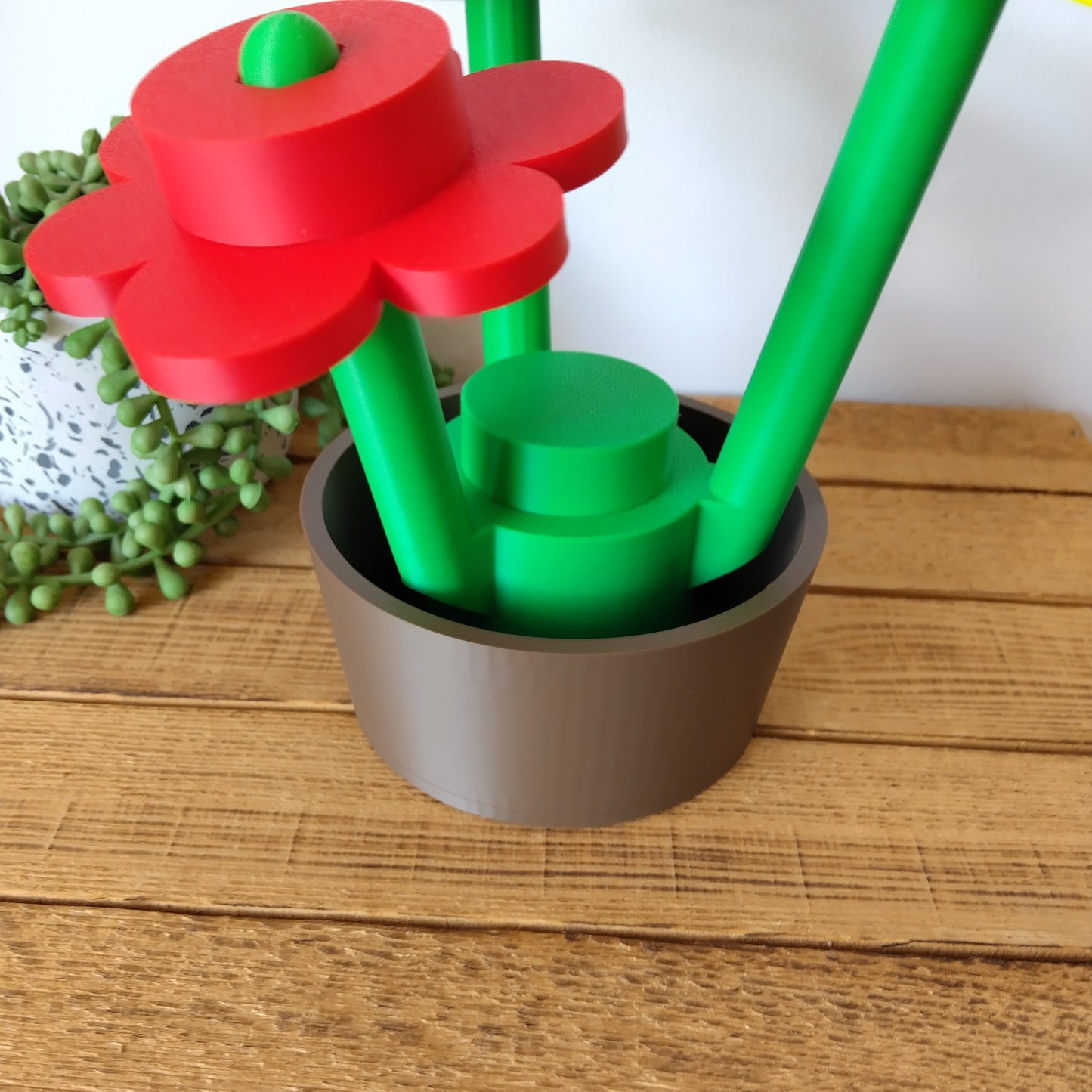 Large Primary Colour Brick Flowers & Pot