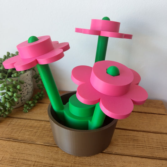Large Pink Brick Flowers & Pot