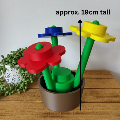 Large Primary Colour Brick Flowers & Pot