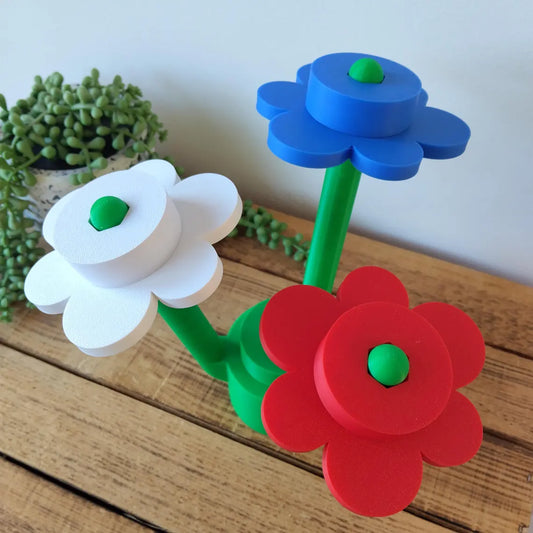 Large Red White & Blue Brick Flowers