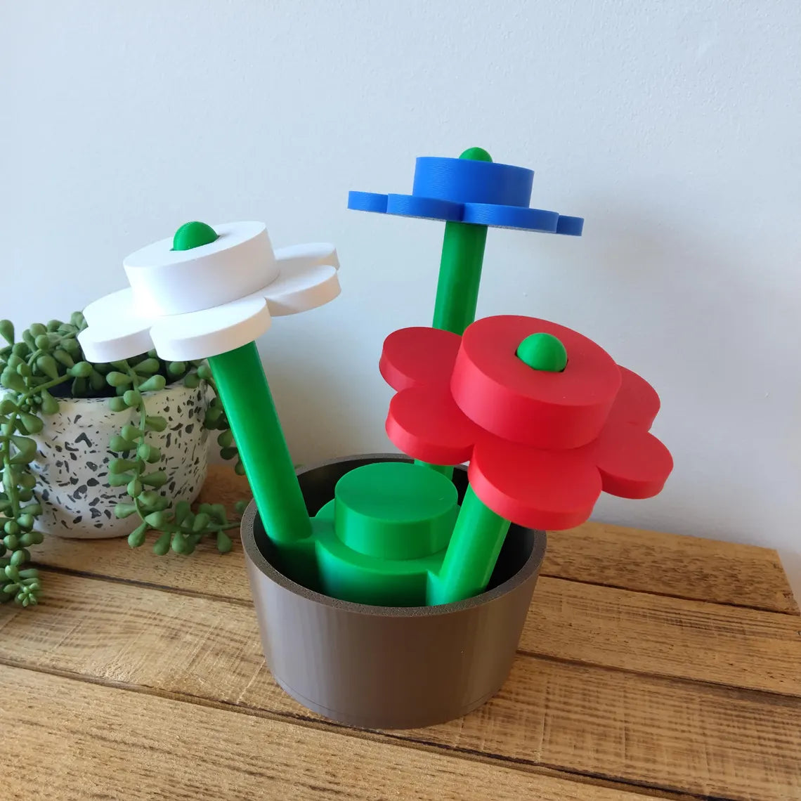 Large Red White & Blue Brick Flowers & Pot