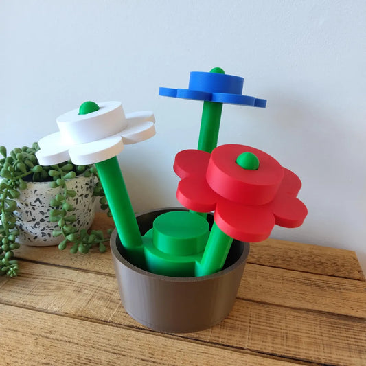 Large Red White & Blue Brick Flowers & Pot