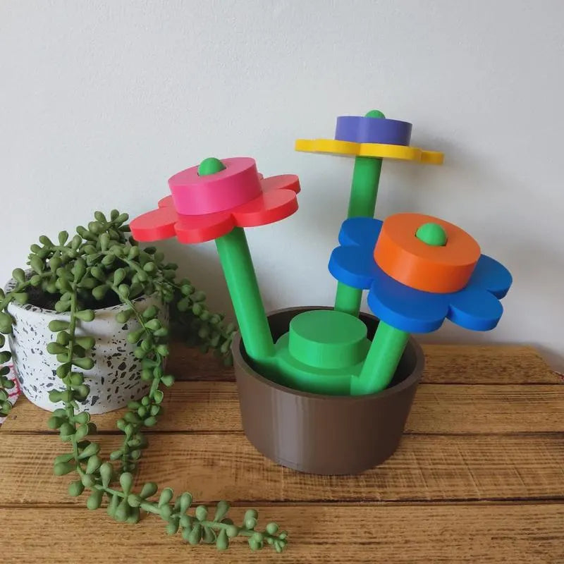 Large Rainbow Brick Flowers & Pot