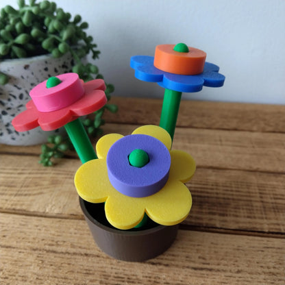 Large Rainbow Brick Flowers & Pot